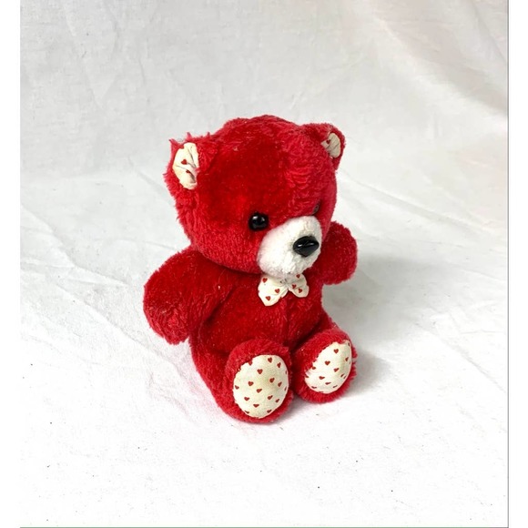 Vintage Russ Red Teddy Bear With Polka Dot Tie 6" - Picture 3 of 13